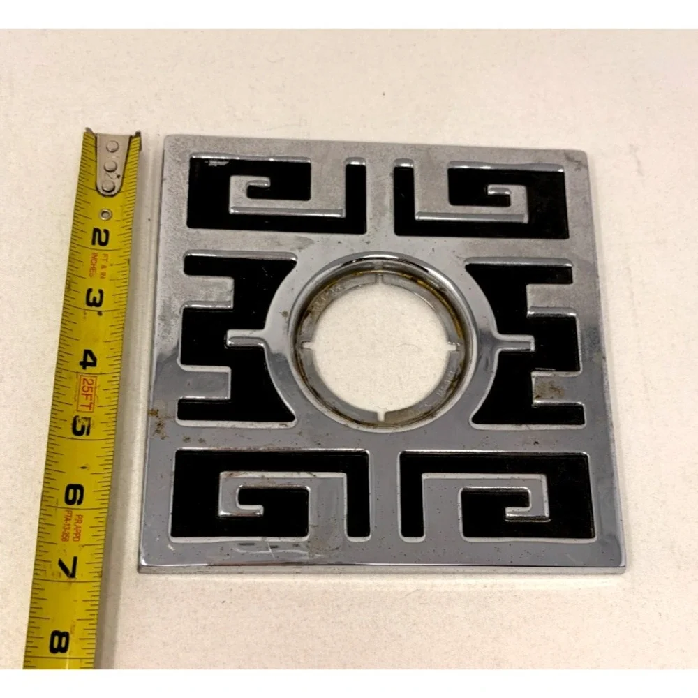 RARE! Vintage MCM Ming Greek Key Door Knob Schlage Escutcheon Chrome Black Metal